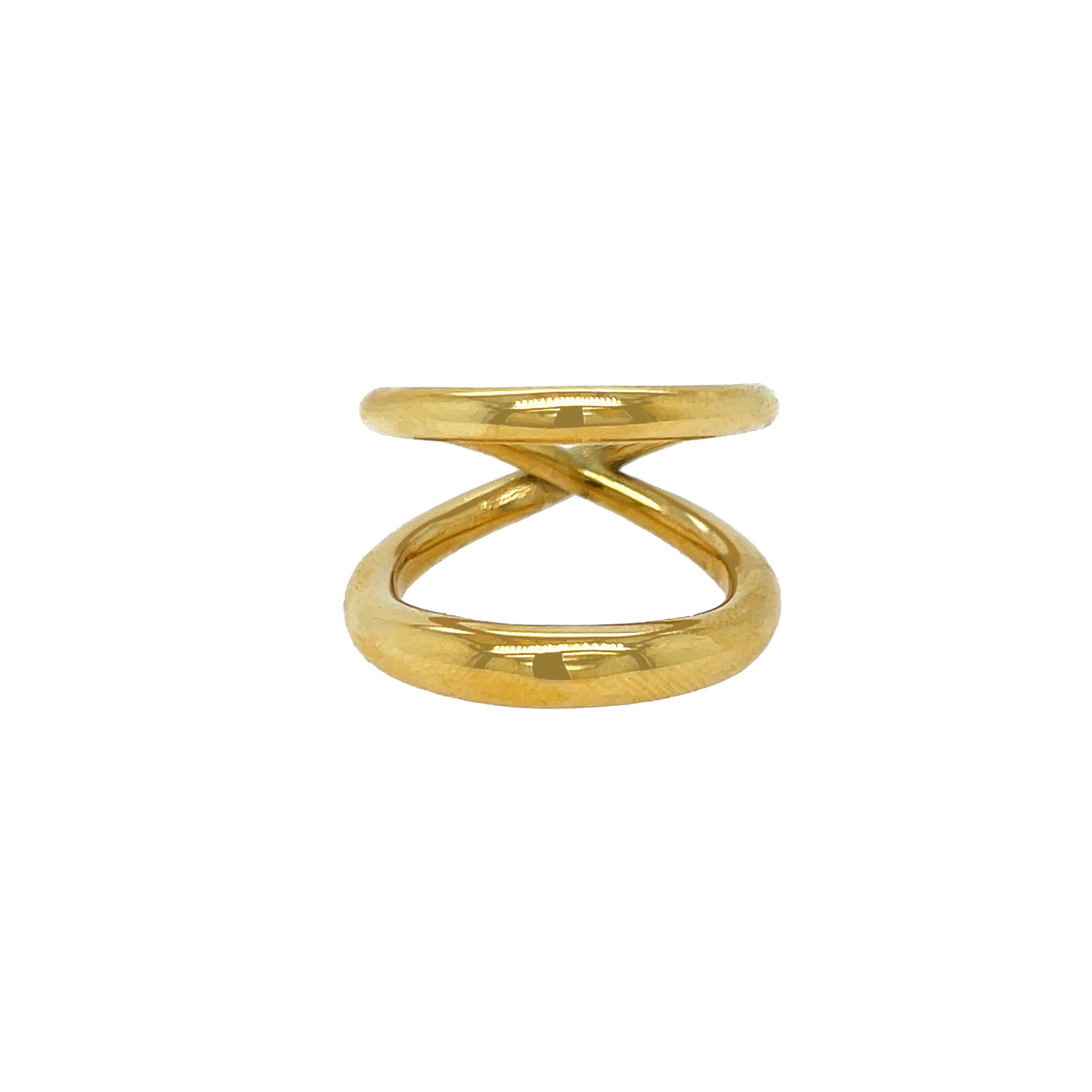Double Band Crossover Ring
Yellow Gold Plated
0.65" Wide