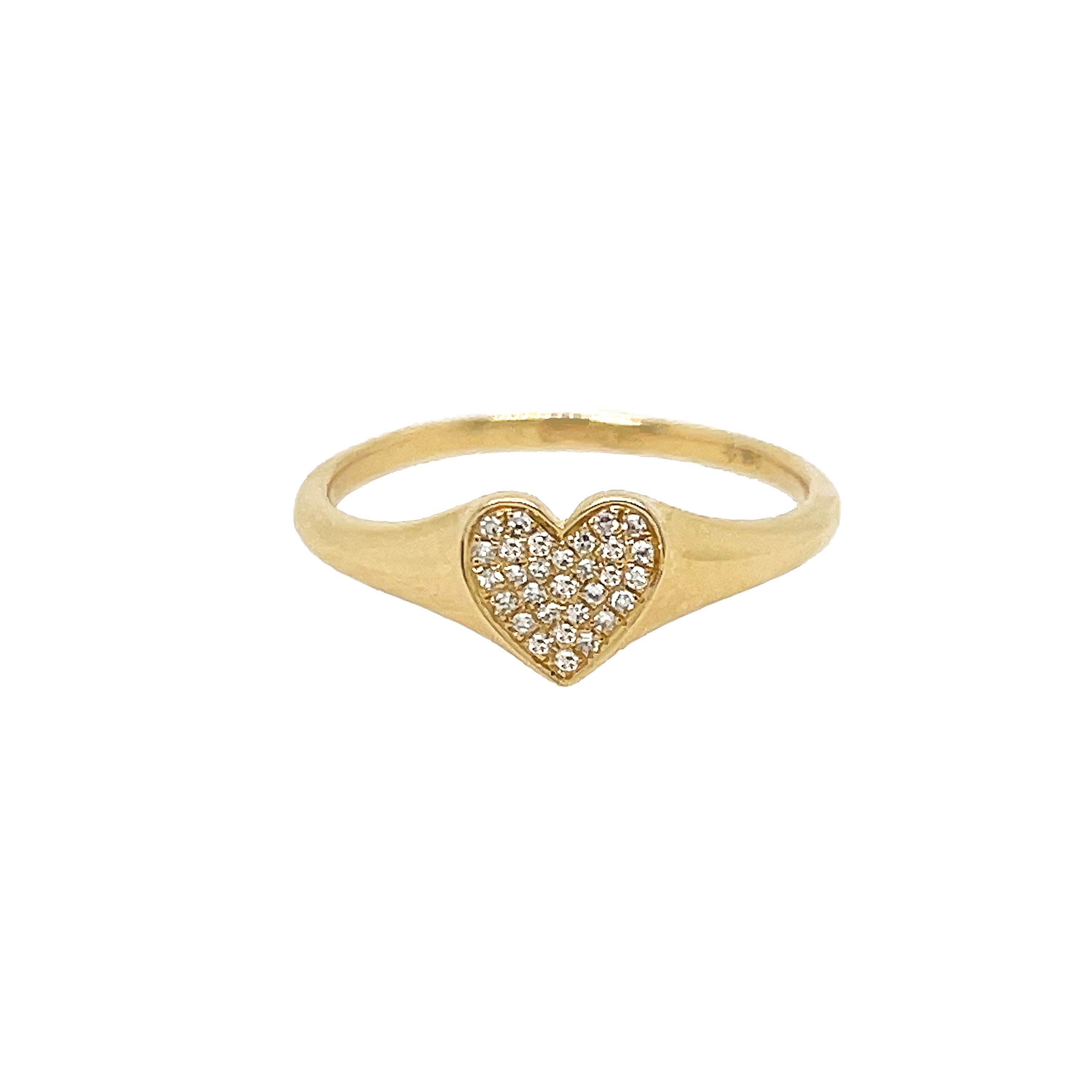 Pave Diamond Heart Ring 14K Yellow Gold 0.07 Diamond Carat Weight 0.26" Long