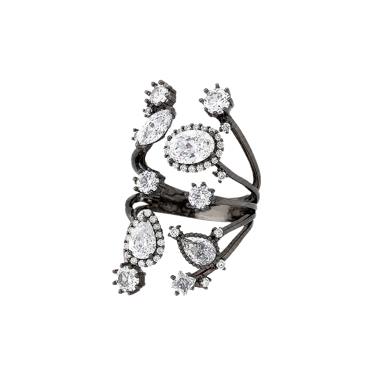 Multi Stone Adjustable Ring
Bold sparkle meets modern design in this eye-catching ring. Featuring a mix of dazzling cubic zirconia stones set in oxidized gold plating, this statement piece brings effortless glamour to any look. Its adjustable fit ensures comfortable, versatile wear.
Oxidized Gold Plated
Cubic Zirconia
1"- 1,5" Wide
Adjustable Size