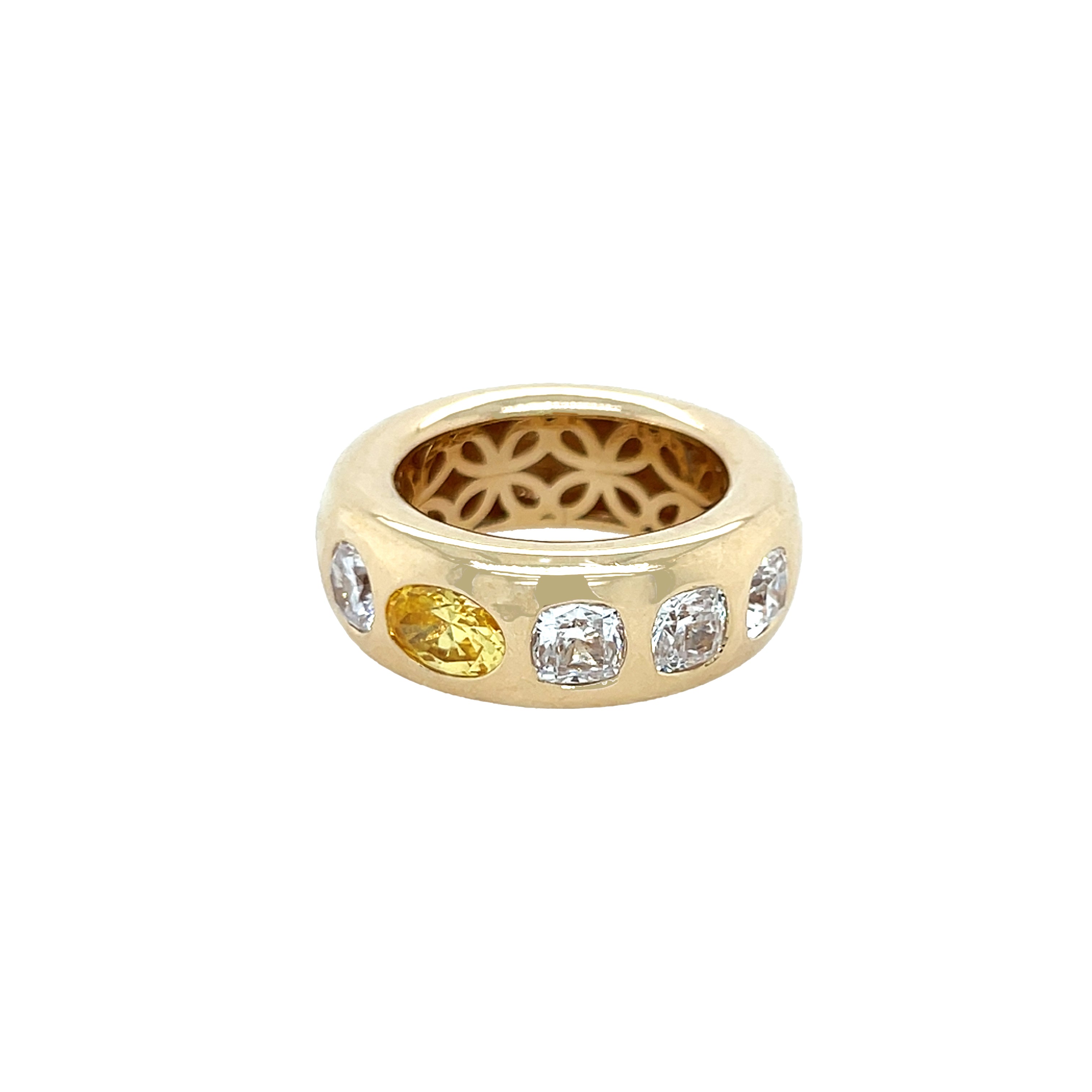 5 Stone Dome Band Ring
This elegant gold ring features 5 sparkling stones, adding just the right amount of brilliance. Its refined design offers versatility and sophistication, effortlessly enhancing any ring stack.
14K Yellow Gold
White Stones: 0.65 Carats
Yellow CZ: 1 Carat
0.35" Wide
0.20" Thick
