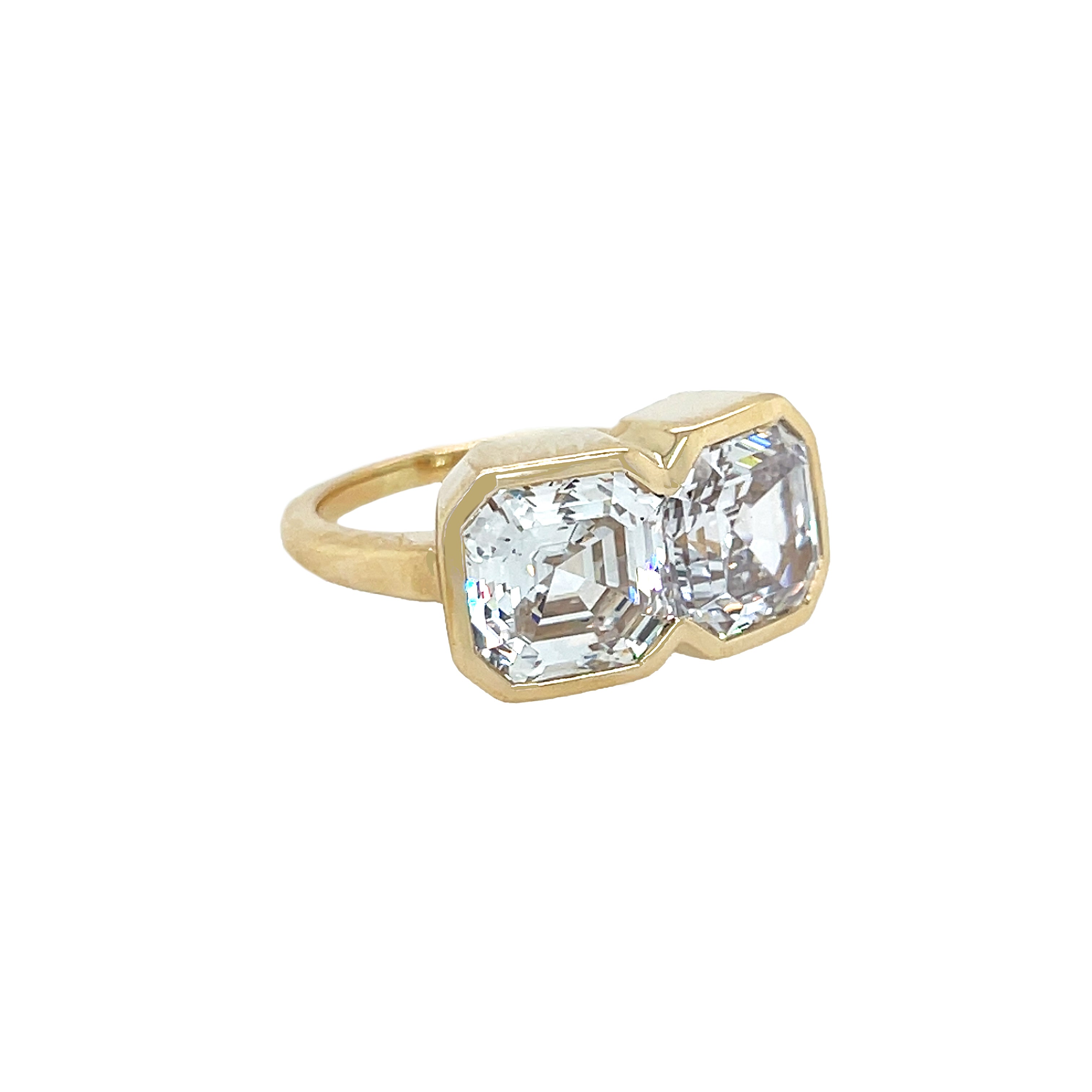 Double CZ Asscher Stone Ring
14K Yellow Gold
3 Carats Each CZ