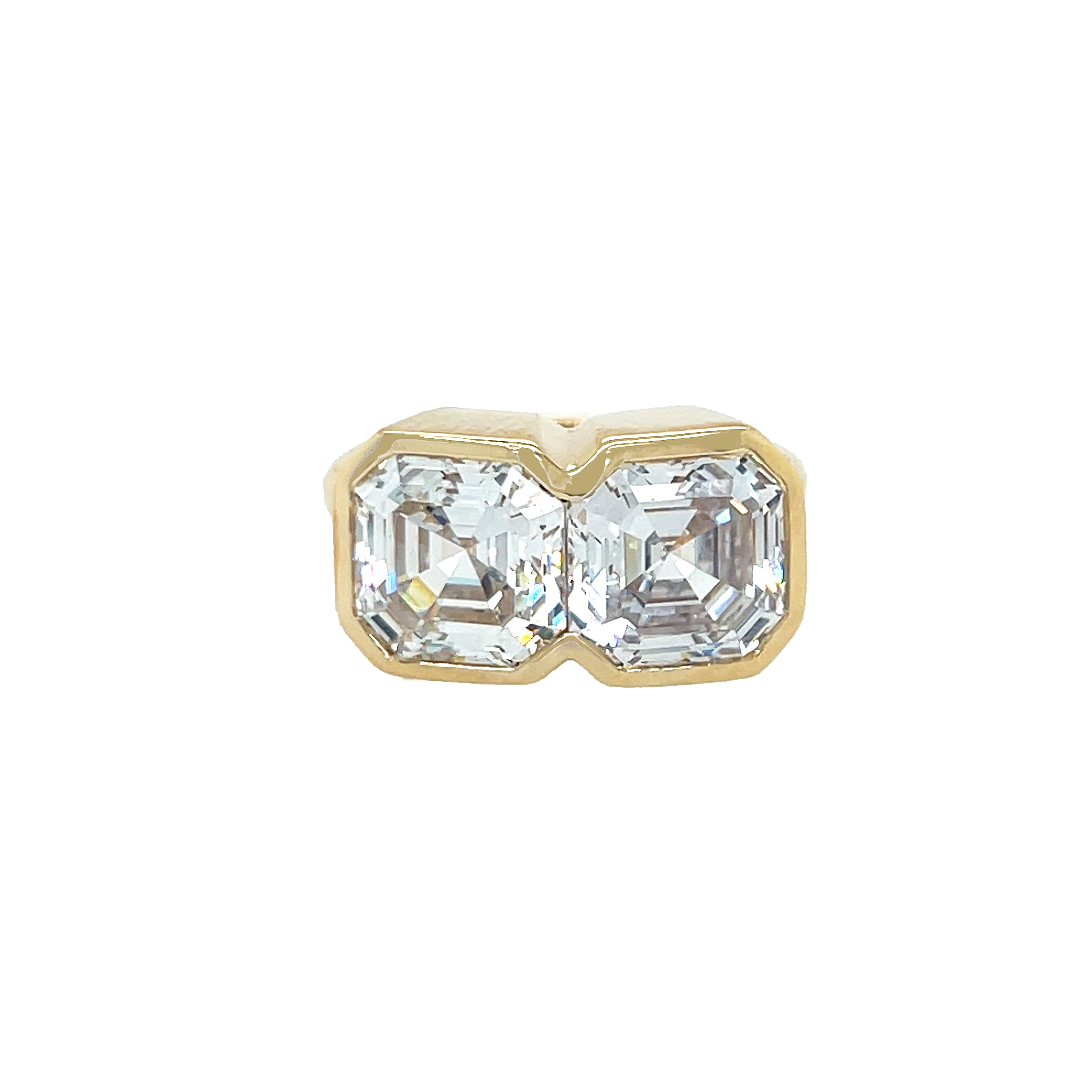 Double CZ Asscher Stone Ring
14K Yellow Gold
3 Carats Each CZ