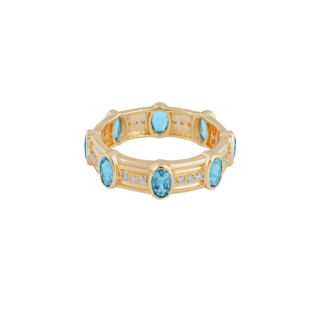 Diamond & Oval Blue Topaz Band Ring
14K Yellow Gold
0.21 Diamond Carat Weight
2.53 Blue Topaz Carat Weight