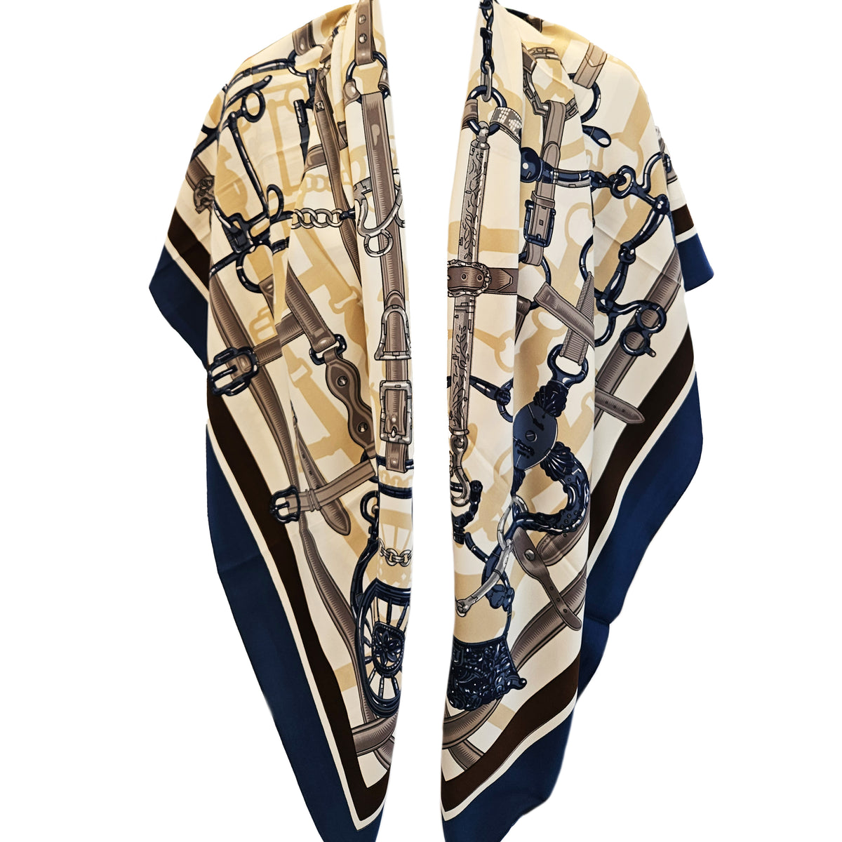 Navy & White Print Scarf
51" x 51" Wide
100% Polyester