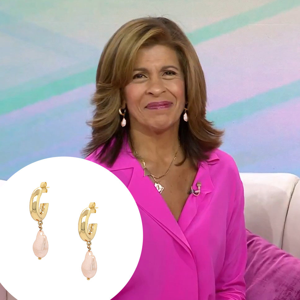 These exquisite hoops feature a stunning light pink pearl elegantly set in your choice of yellow or white gold plating, embodying the essence of elegance and hope. These gorgeous earrings perfectly complement any ensemble, making them a versatile addition to your jewelry collection. Pair them effortlessly with other jewels and stay in vogue while making a meaningful impact.  Pink Pearl Drop on Small Hoop Pieced Earrings  Yellow or White Gold Plating 1.75" Long X 0.42" Wide