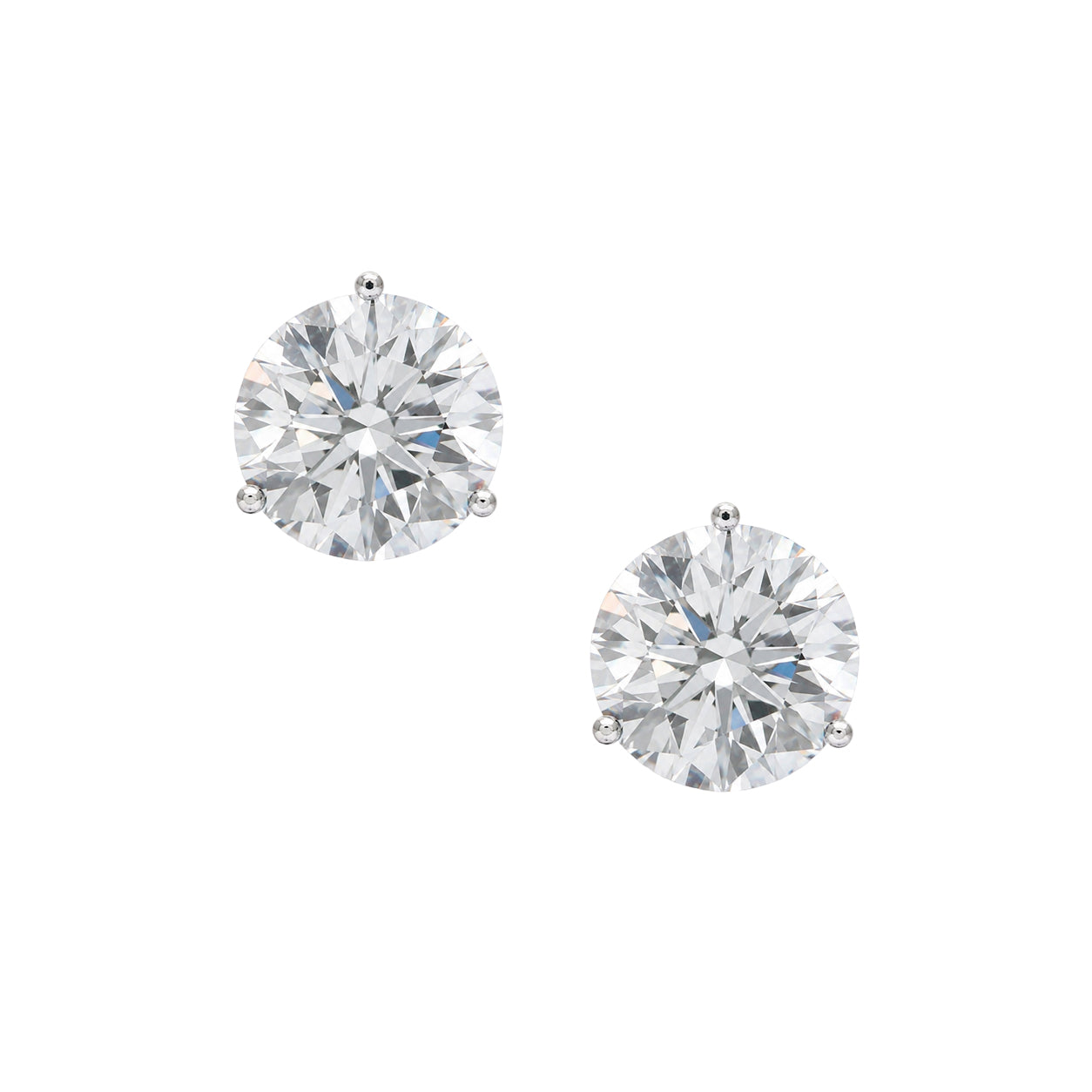 A pair of round-cut lab grown diamond stud earrings in a silver-toned setting, shown on a plain white background.