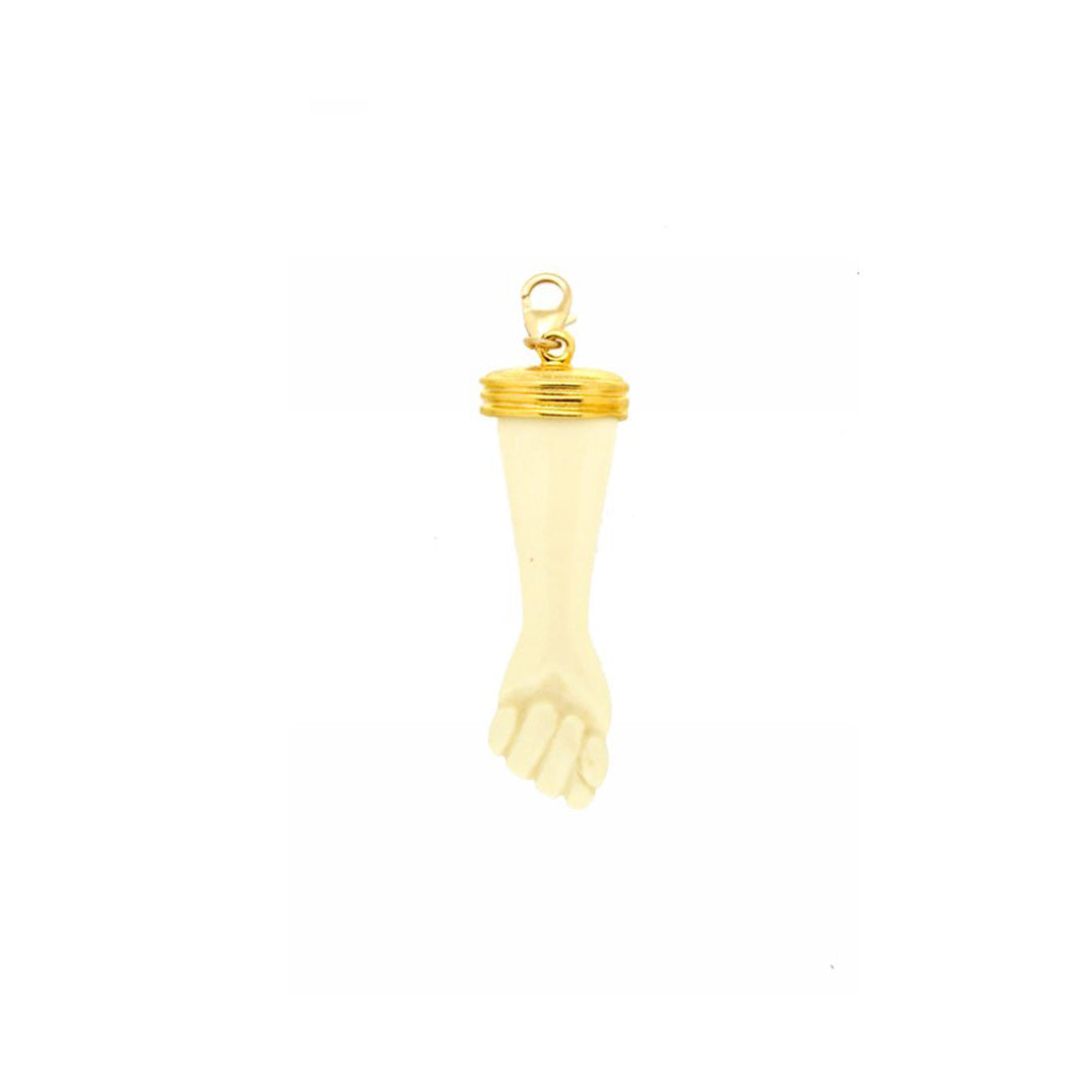Amber Figa Fist Charm  Yellow Gold Plated 1.6" Long