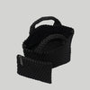 Black Mini Woven Tote With Rolled Handles   7.75" Height X 14.5" Length X 6.75" Depth Pouch Included Removable Crossbody Strap Included