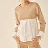 Beige Poplin Button Down Sweater  Sweater: 50% Rayon, 30% Nylon, 20% Polyester Shirt: 100% Cotton