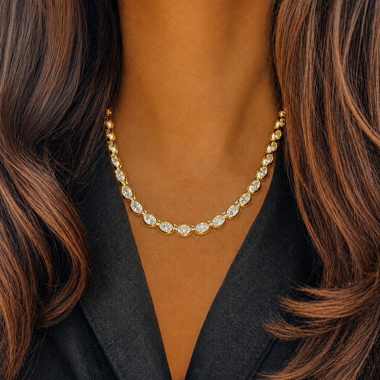 Oval Bezel Set Tennis Necklace
Timeless sparkle meets modern elegance in this stunning necklace. Featuring oval-cut cubic zirconia stones set in sleek yellow gold-plated bezel settings, this refined piece offers a sophisticated interpretation of a classic tennis silhouette. Perfect for stacking with delicate chains or wearing solo as an everyday signature piece.
Yellow Gold Plated
Cubic Zirconia
16" Length