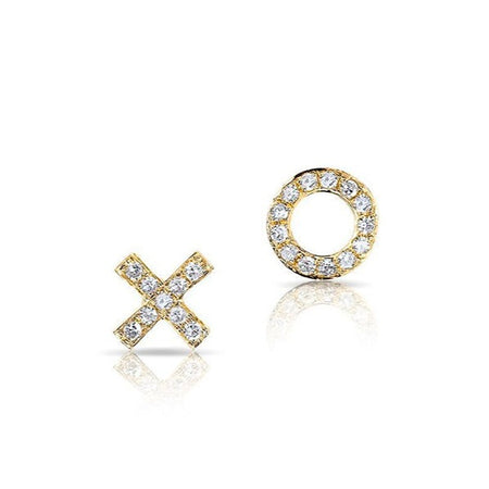 Pave Diamond X O Stud Pierced Earrings  14K Yellow Gold 0.07 Diamond Carat Weight X: 0.17" Diameter O: 0.20" Diameter