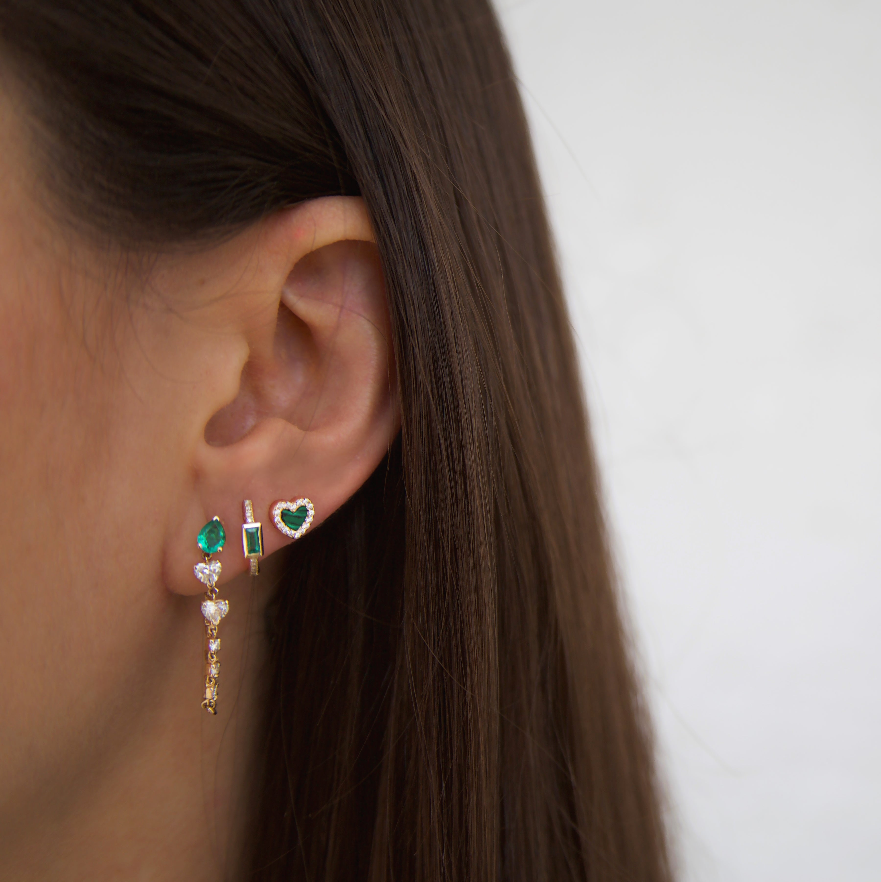 Yellow Gold Over Silver CZ and Faux Malachite Heart Stud Pierced Earrings  Yellow Gold Plated Over Silver 0.25" Diameter Pave set CZ’s and Faux Malachite