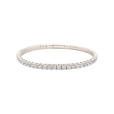 Pave CZ Tennis Bangle  Sterling Silver  Oval Shape: 2.19” X 1.83” 0.12” Width 0.80-1.30” Flexible Opening