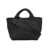 Black Mini Woven Tote With Rolled Handles  7.75" Height X 14.5" Length X 6.75" Depth Pouch Included Removable Crossbody Strap Included