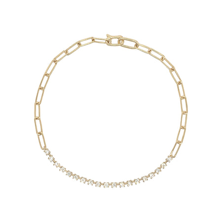 14K Gold Diamond Tennis Bracelet on a Paperclip Chain  14K Yellow Gold 0.38" Diamond Carat Weight Chain: 7" Length Diamonds: 2.25" Length