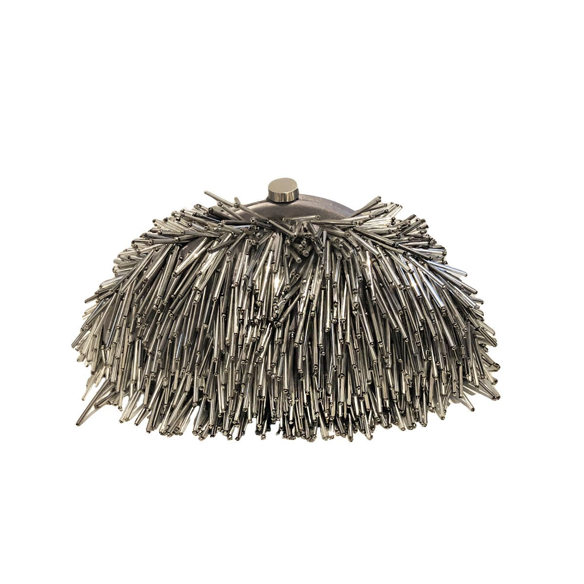 Pewter Fringe Beaded Clutch 8.2" Length X 5" Width Strap Included