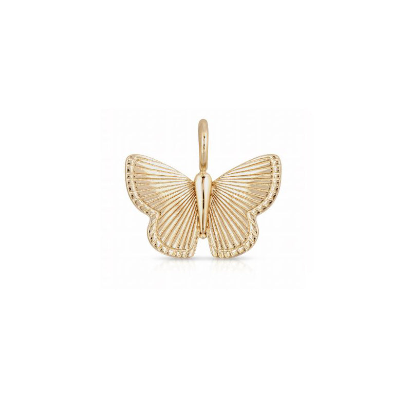 Ridged Butterfly Charm Pendant 10K Yellow Gold Plated 0.75" Long X 1.5" Wide