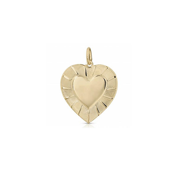 Textured Heart Charm Pendant 10K Yellow Gold Plated 1.35" Long X 1.24" Wided Plated 1.35" Long X 1.24" Wide