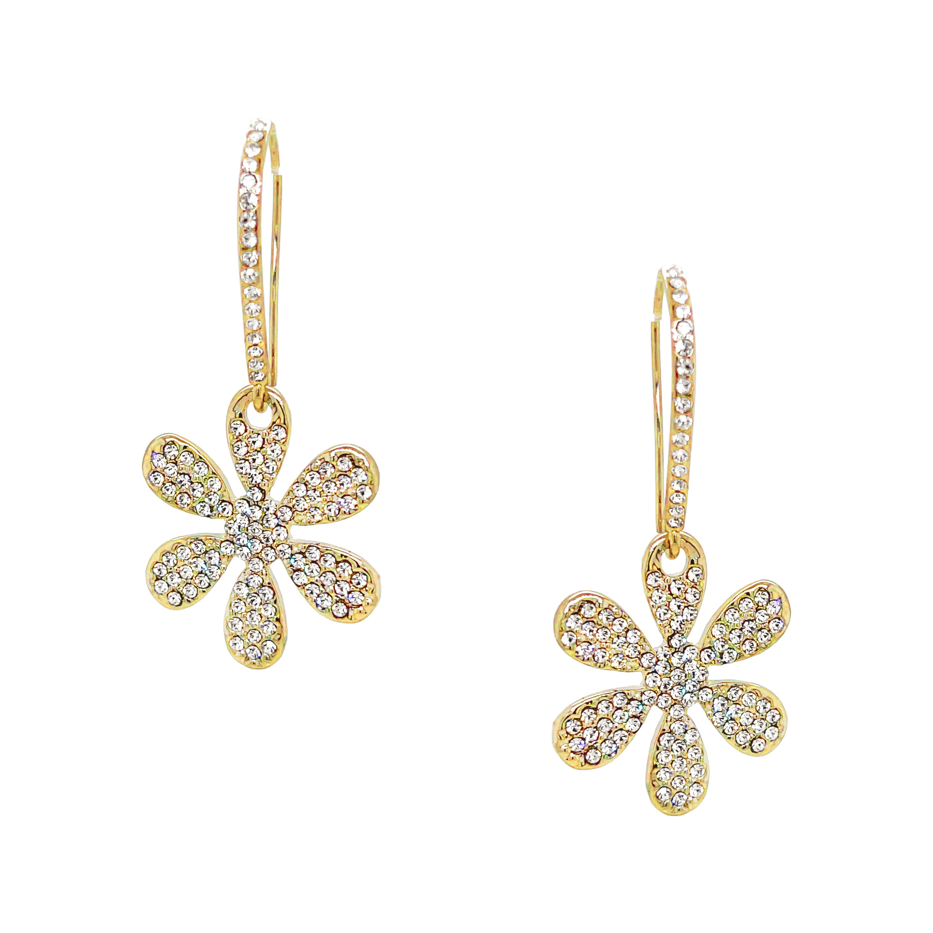 Pave Faux Diamond Daisy Drop Pierced Earrings  Yellow Gold Plated 2.0" Long X 0.89" Wide  As Worn by Hoda Kotb. As Seen on The Today Show.
