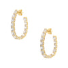 Large Oval Crystal Pierced Hoop Earrings  Yellow Gold Plated Over Silver 1.06" Wide X 1.44" Long 0.19" Thick