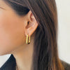 Rectangle Hoop Pierced Earrings  Yellow Gold Plated 0.95" Long X 0.66" Wide