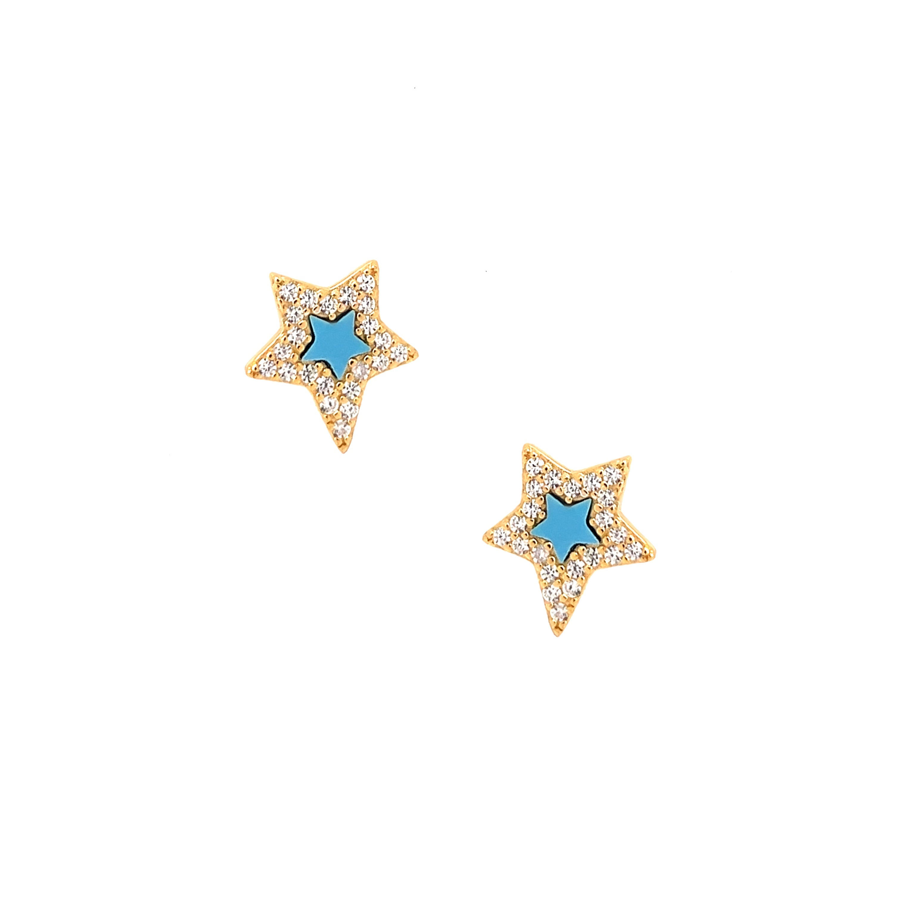 Turquoise Abstract Star with CZ Outline Stud Pierced Earrings Yellow Gold Plated Over Silver 0.44" Long X 0.38" Wide While supplies last. All Deals Of The Day sales are FINAL SALE.