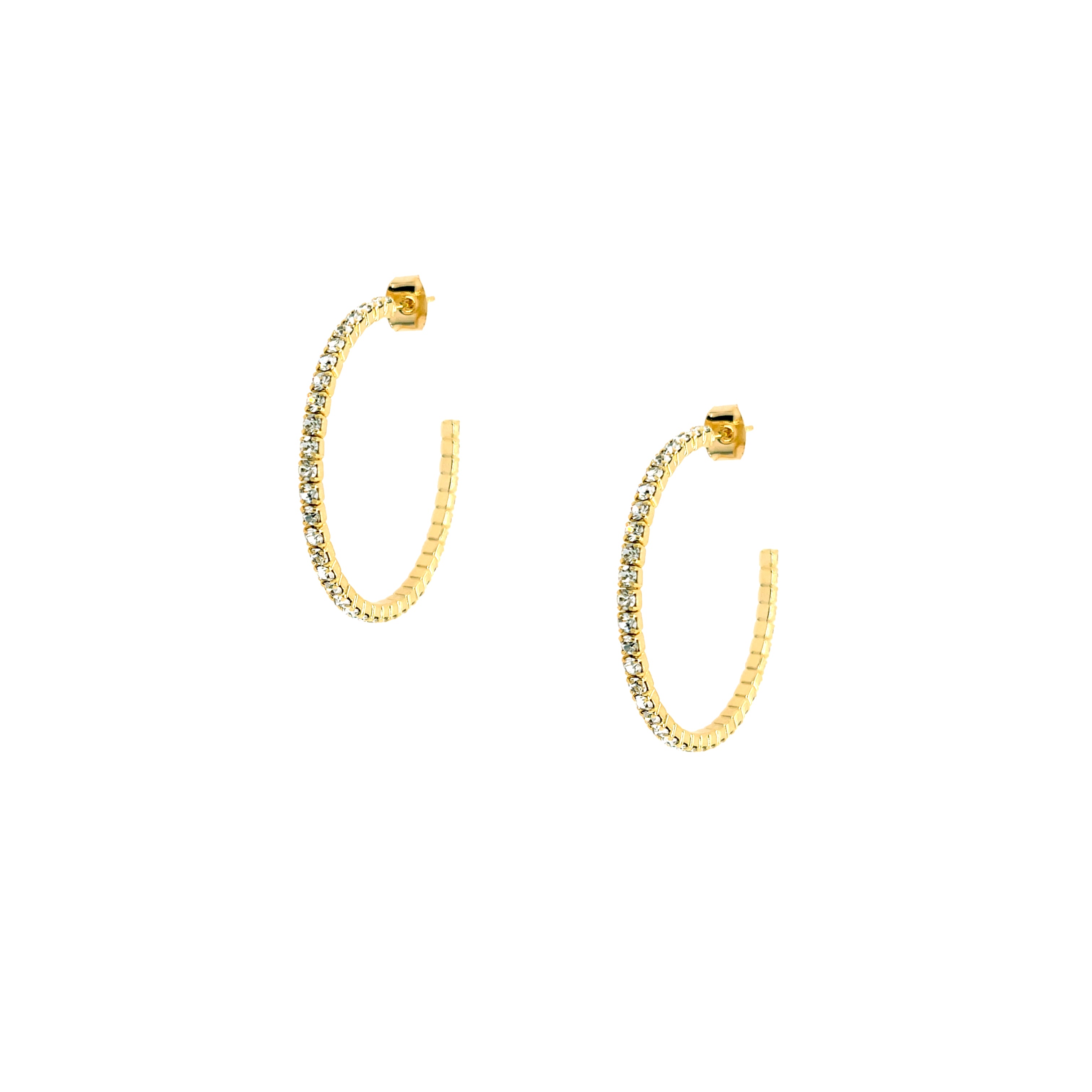 Flexible Pave Hoop Pierced Earrings Yellow Gold Plated Pave set Cubic Zirconia 1" Diameter