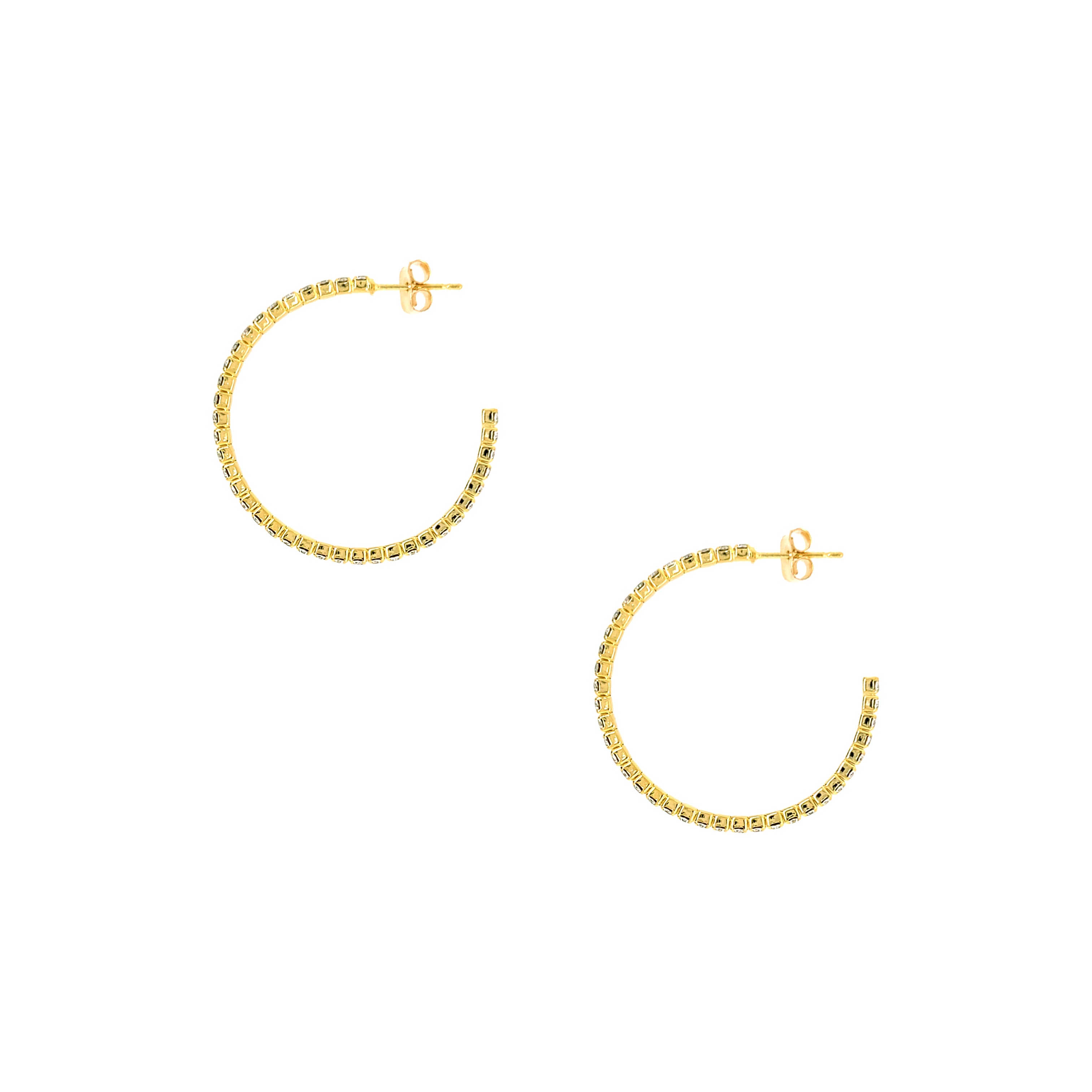 Flexible Pave Hoop Pierced Earrings Yellow Gold Plated Pave set Cubic Zirconia 1" Diameter