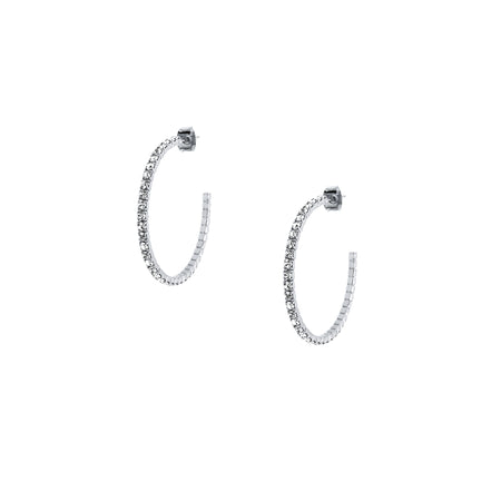 Flexible Pave Hoop Pierced Earrings  White Gold Plated Pave set Cubic Zirconia 1" Diameter