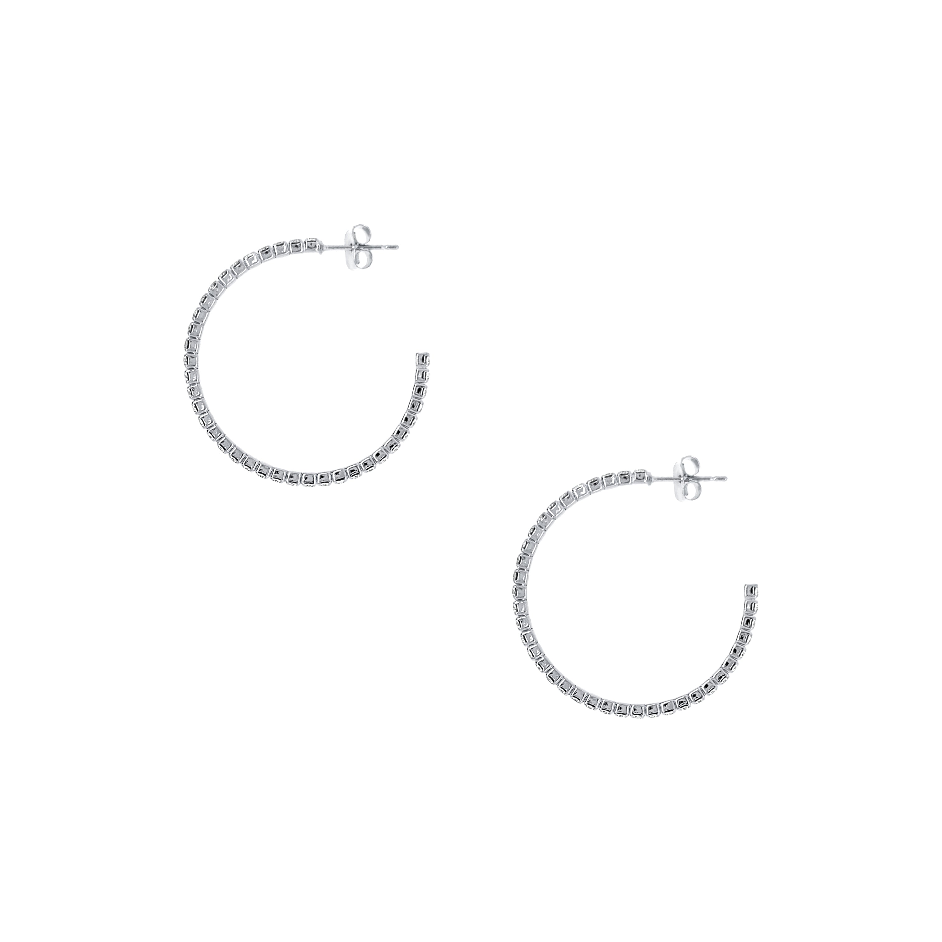 Flexible Pave Hoop Pierced Earrings White Gold Plated Pave set Cubic Zirconia 1" Diameter