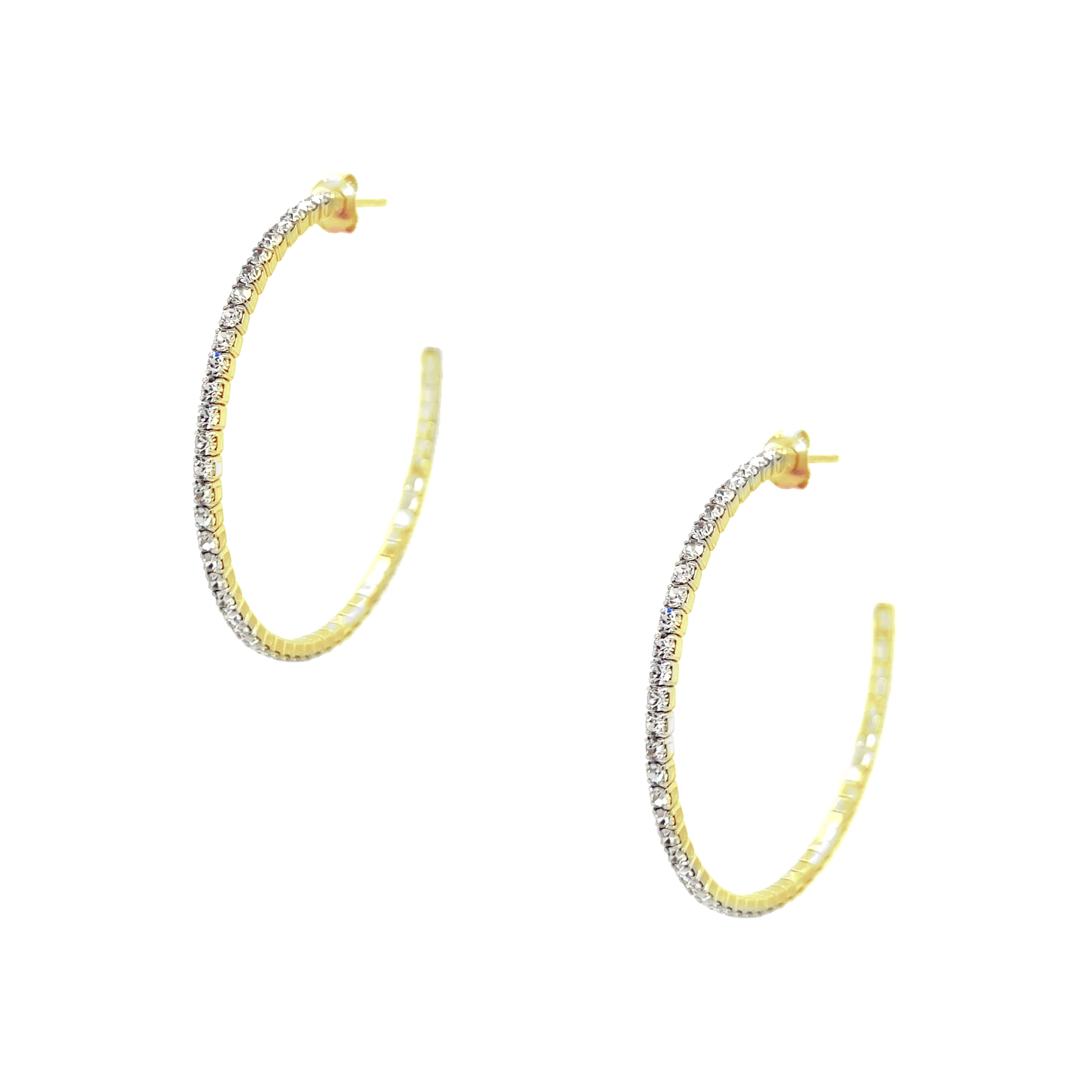 Flexible Pave Hoop Earrings  Yellow Gold Plated Pave set Cubic Zirconia 1.5" Diameter