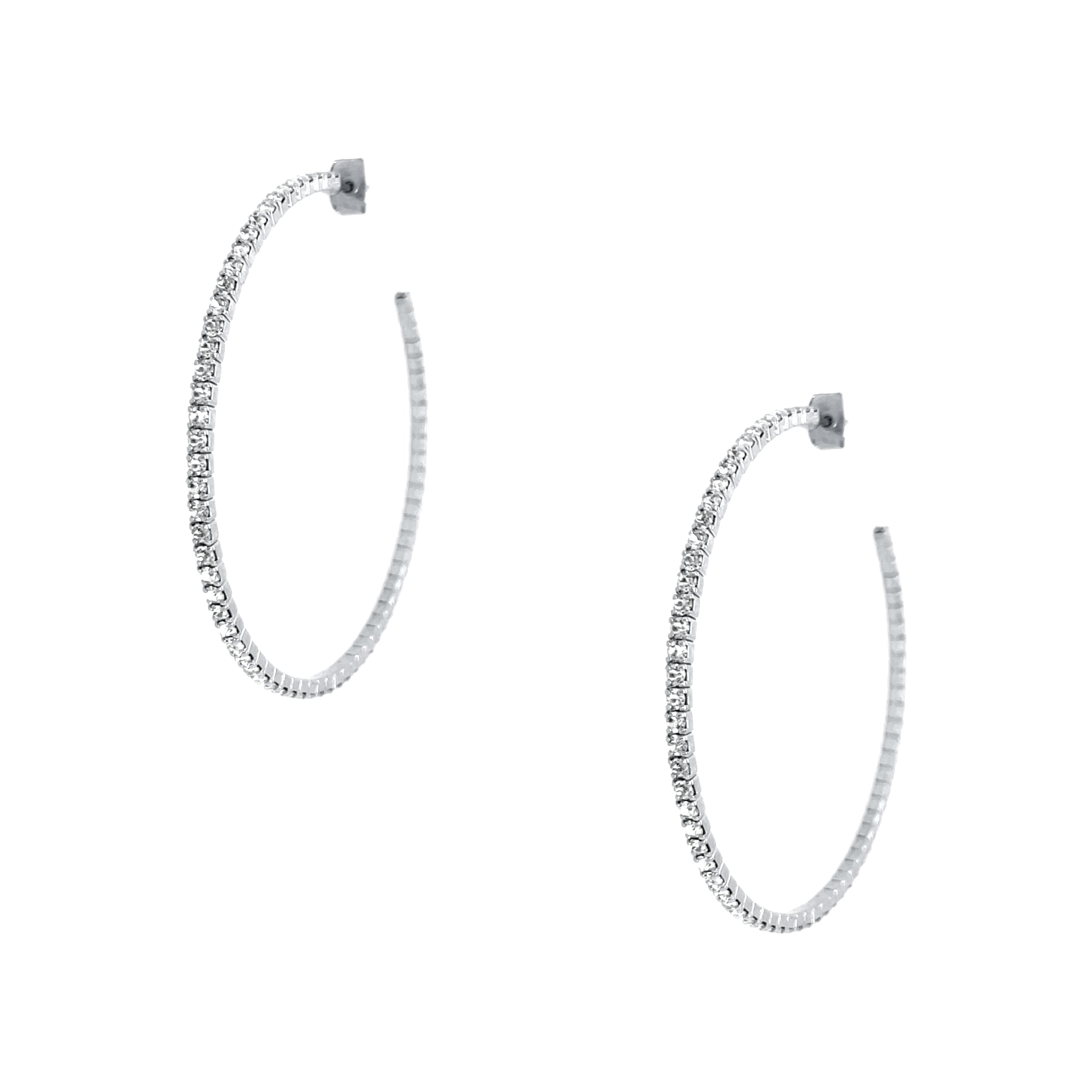 Flexible Pave Hoop Earrings White Gold Plated Pave set Cubic Zirconia 2" Diameter