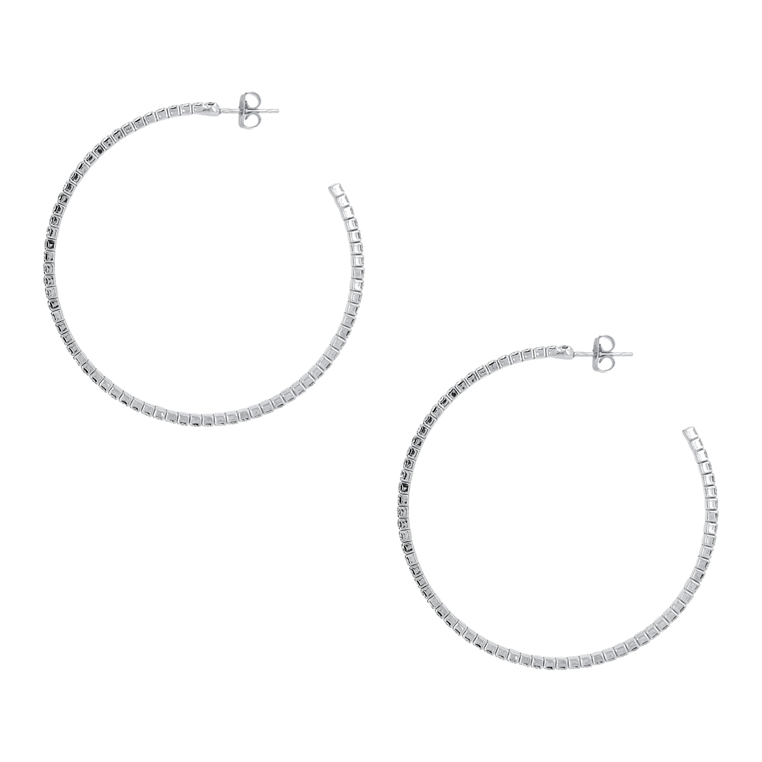 Flexible Pave Hoop Earrings White Gold Plated Pave set Cubic Zirconia 2" Diameter