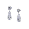 Crystal Teardrop with Round Top Drop Earrings   White Gold Cubic Zirconia  1.75" Length x 0.54" Width
