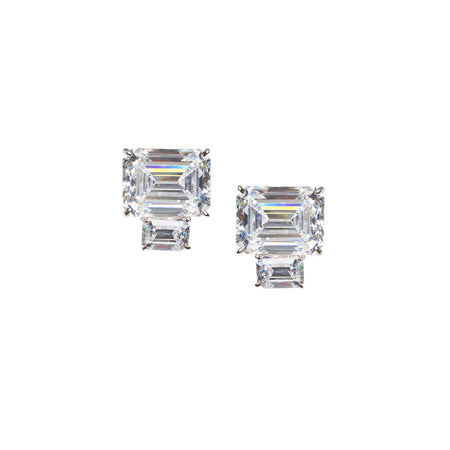  Clear Crystal Emerald Cut Earrings   White Gold Cubic Zirconia 0.60" Length X 0.50" Width