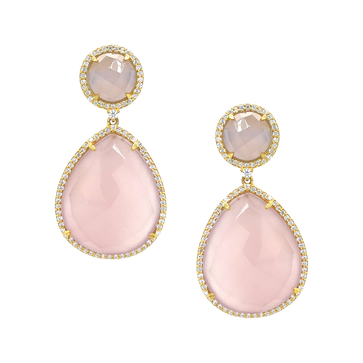 Rose Quartz and Cubic Zirconia Drop Earrings Rose Gold-plated Silver