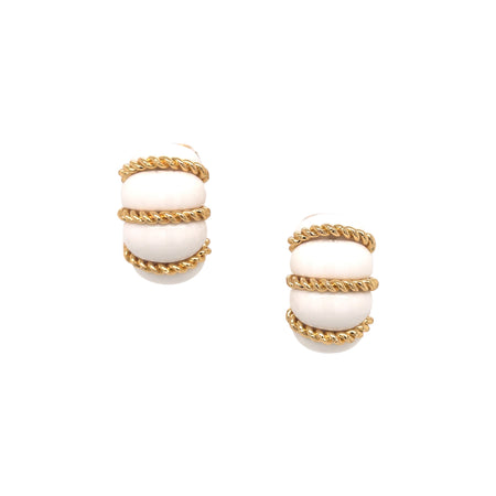 Yellow Gold Plated White and Gold Twisted Button Clip On Earrings Yellow Gold Plated Clip On Approximately 1.05 Inches Long x 0.66 Inches Wide