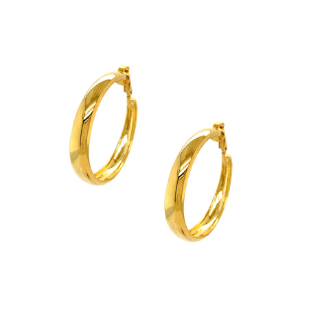 Clip On Tapered Hoop Earring  Yellow Gold Plated 1.82" Length X 0.31" Width