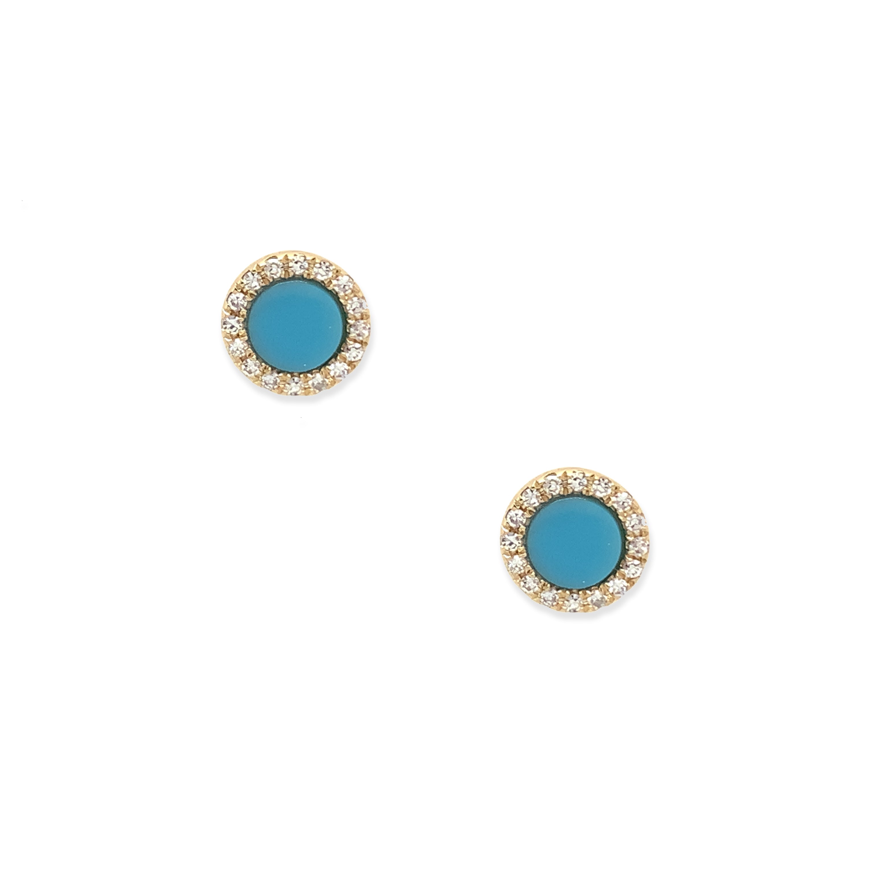 Pave Diamond & Turquoise Circle Earrings 14K Yellow Gold 0.20 Turquoise Carat Weight 0.07 Diamond Carat Weight 0.23" Diameter
