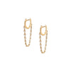  14K Gold Huggie Earrings with Diamond Chain  14K Yellow Gold  0.32 Diamond Carat Weight Hoop: 0.31" Diameter Chain: 1.15" Length Pierced