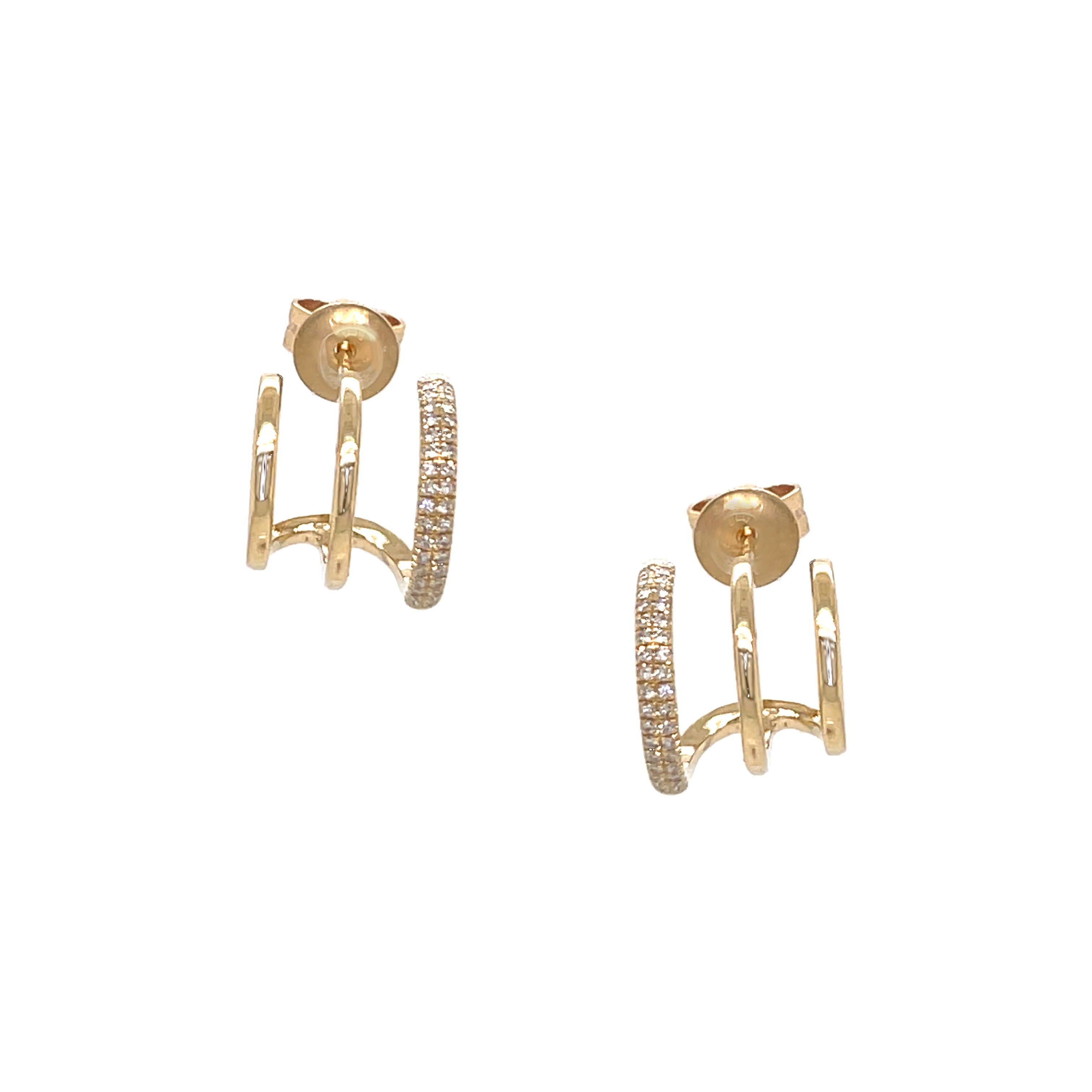 SALE Diamond 3 Row Huggie Earrings