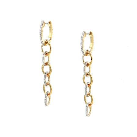 Diamond Chain Drop Huggie Earrings  14K Yellow Gold  1.78" Length x 0.24" Width  Pierced
