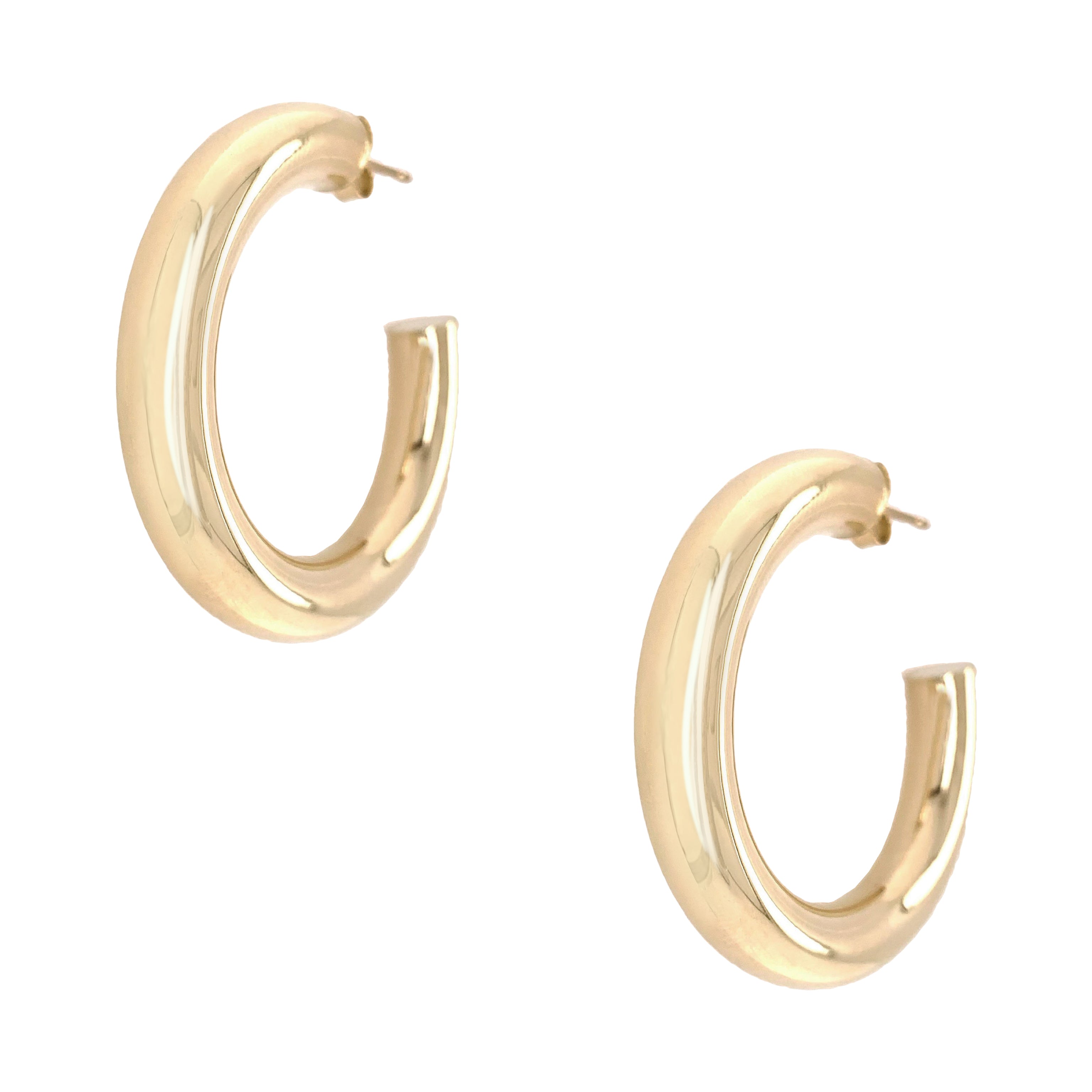 Large Chunky Hoop Pierced Earrings 14K Yellow Gold 0.25" Wide 1.25" Diameter