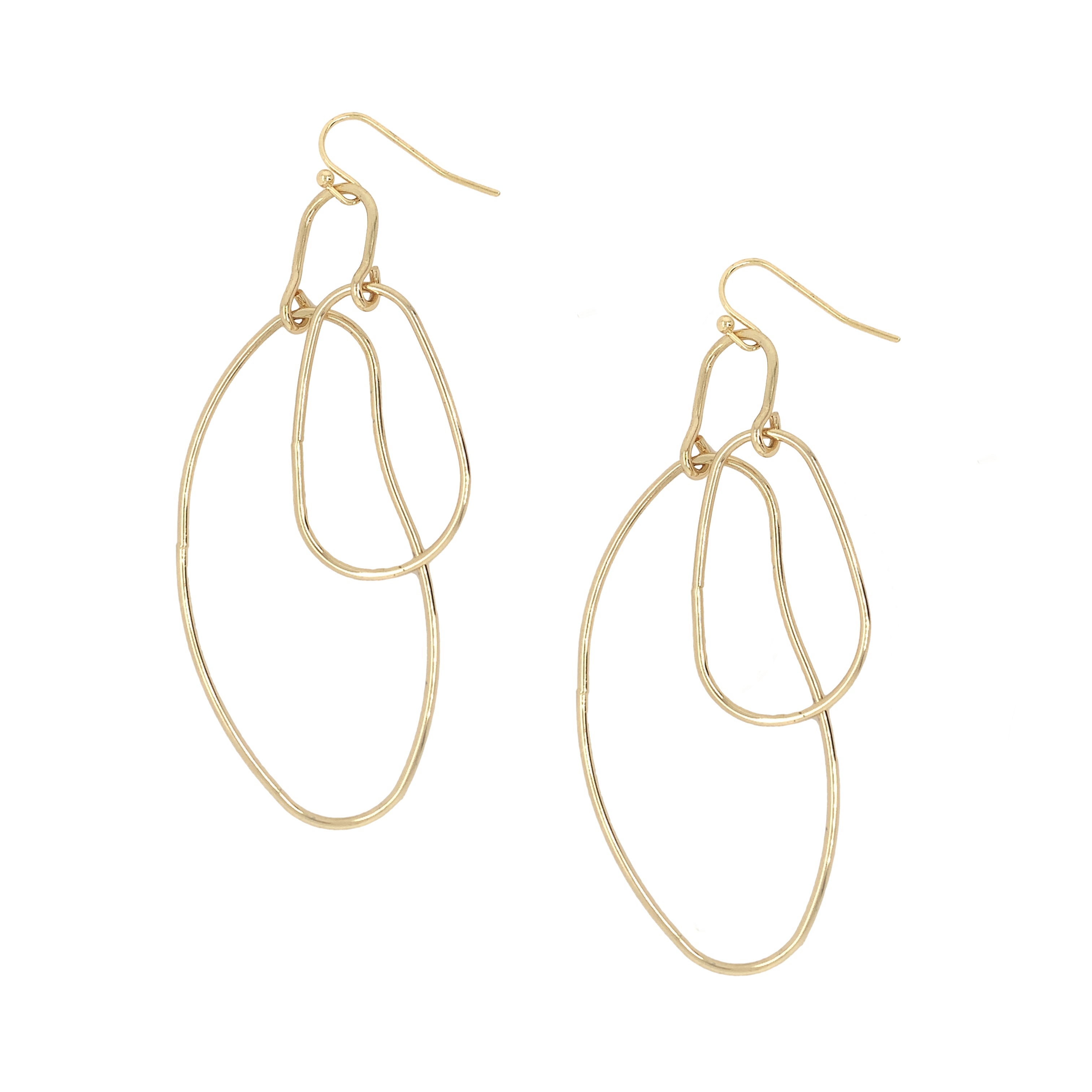 Long Layered Organic Overlap Pierced Earrings Yellow Gold Plated 3.30" Length 1.40" Width