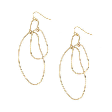 Long Layered Organic Overlap Pierced Earrings  Yellow Gold Plated 3.30" Length 1.40" Width