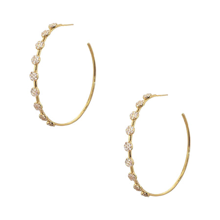 CZ Pave Circle Hoop Pierced Earrings  Yellow Gold Plated 2.5" Diameter