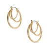 Triple Hoop Pierced Earrings  Yellow Gold Plated 1.25" Diameter