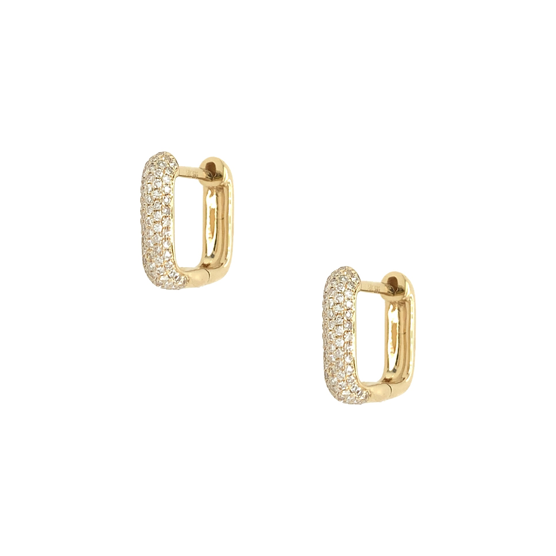 Pave Diamond Square Pierced Huggie Earrings 14K Yellow Gold 0.36 Diamond Carat Weight 0.48" Diameter 0.12" Thick