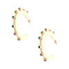 Cream Acrylic & Rainbow CZ Studded Pierced Hoop Earrings  Yellow Gold Plated The diameter is 2 Inches