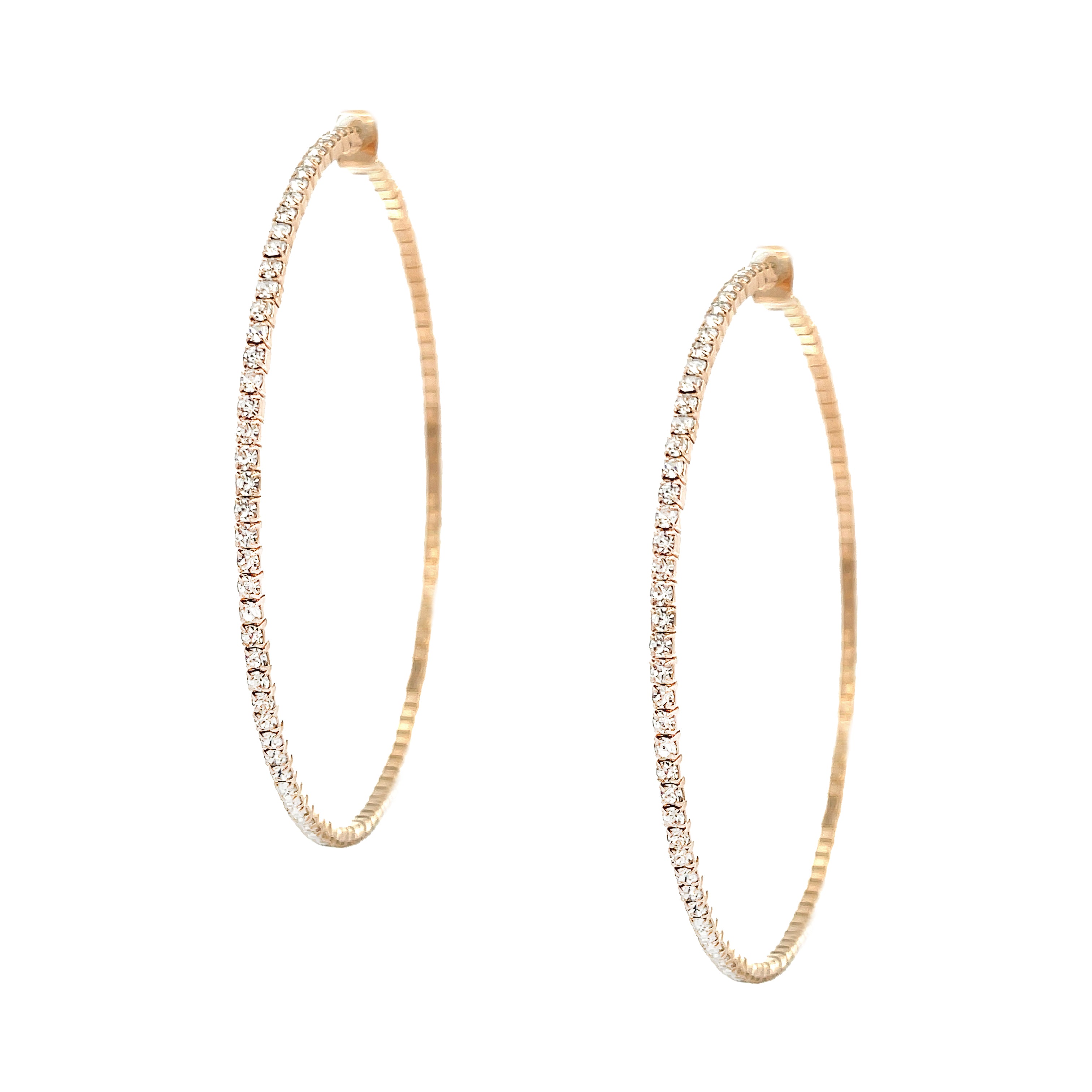 Large Pave Sparkle Hoop Pierced Earrings Yellow Gold Plated 2.75" Diameter Butterfly earring back attached